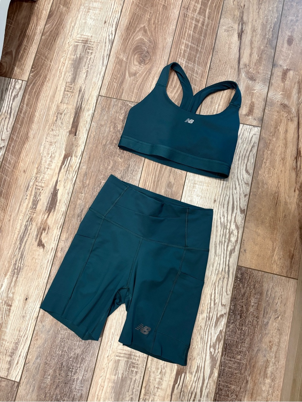 New Balance Teal Racerback Sports Bra & High-Waist Bike Shorts Set